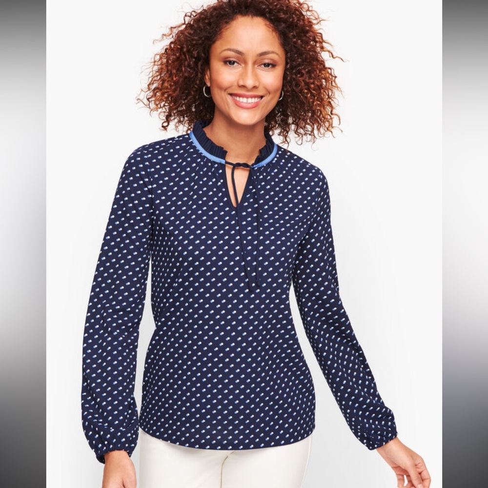 Talbots PLEATED TIE NECK Double Dot Top